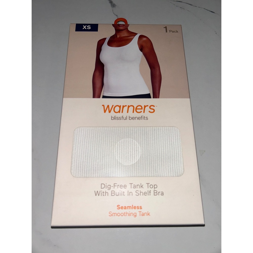 Warners Blissful Benefits White Smoothing Tank Top Built In Shelf‎ Bra XS New
